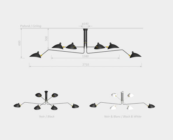 Ceiling lamp 6 rot.arms Black&White - The Design Part